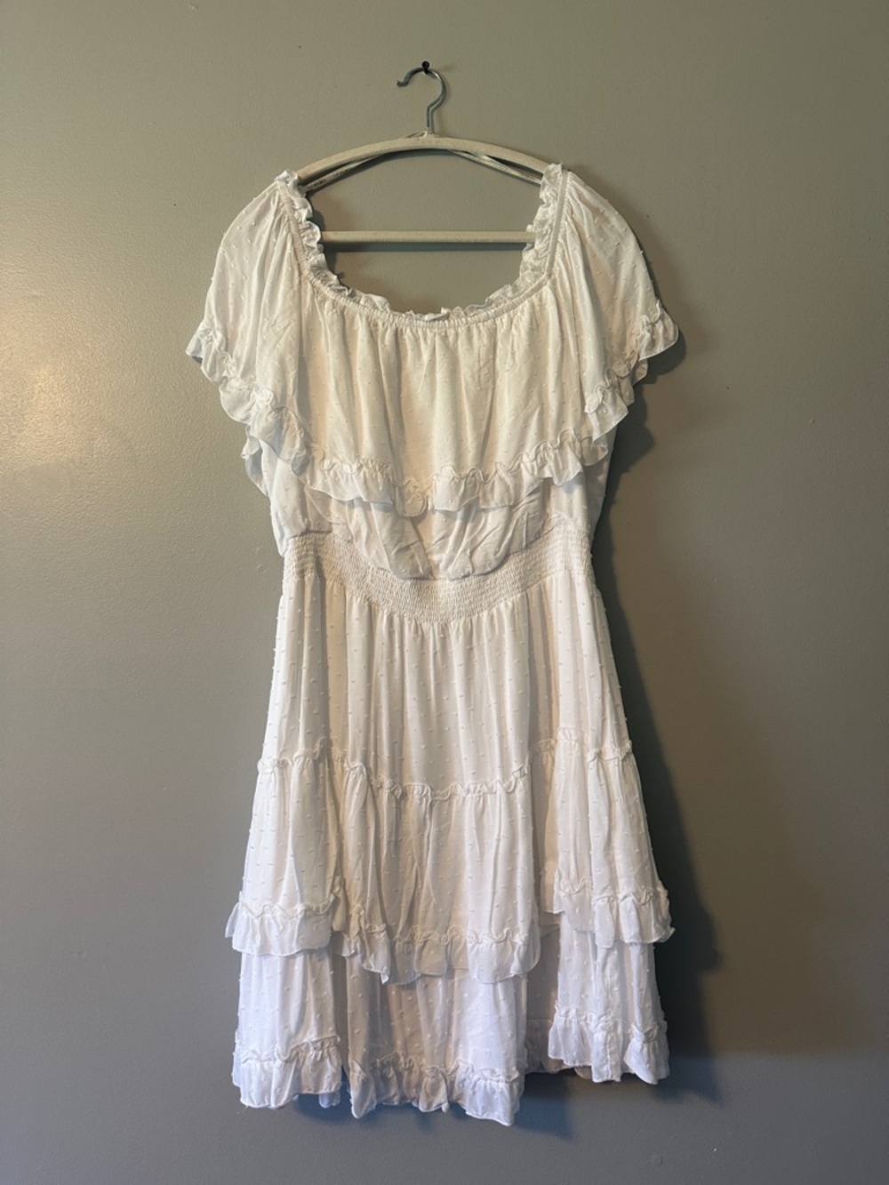 Forever 21 White Ruffled Off-Shoulder Tiered Mini Dress